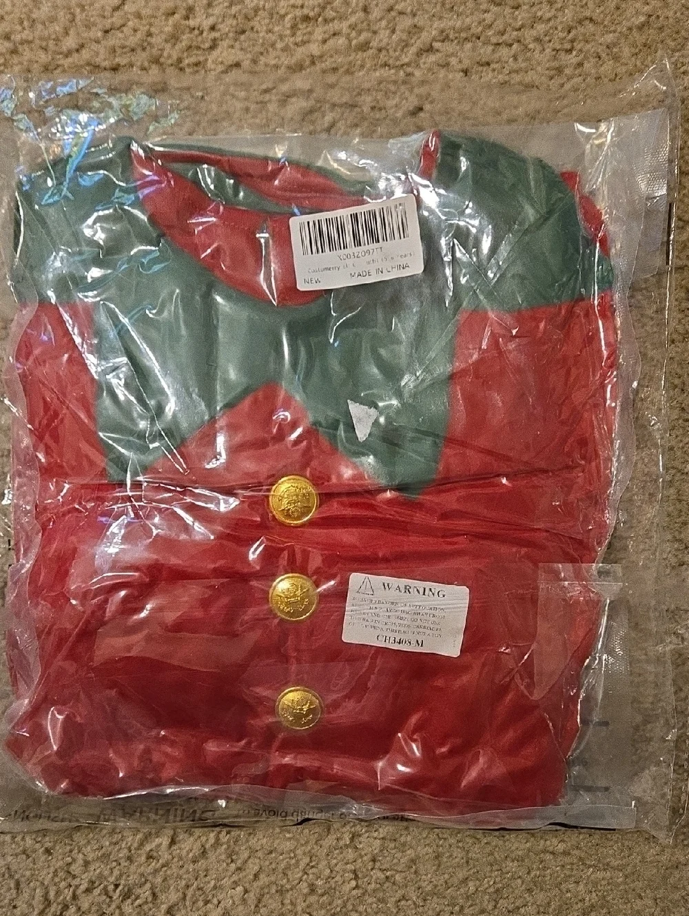 New Girls Red & Green Elf Costume Dress with Hat and Accessories